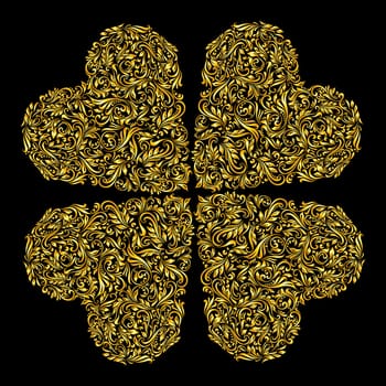 Decorative four hearts of the rich gold ornament