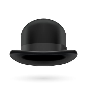 Black round traditional hat with hatband on white background.