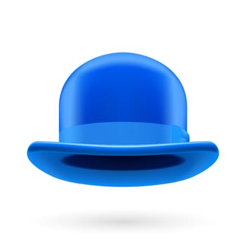 Blue round traditional hat with hatband on white background.