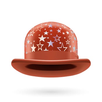 Brown round bowler hat with silver glistening stars.