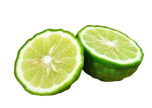 Kaffir lime slice isolated on white background