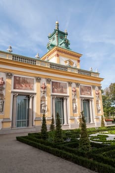 View of the Royal Palace in Wilanow, Warsaw, Poland.