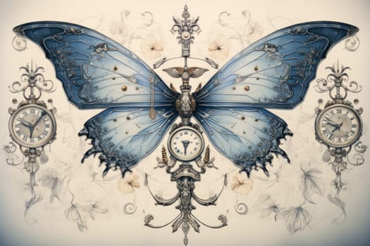 An enchanting portrayal of ethereal clockwork butterflies, fluttering gracefully with intricate precision, each adorned with intricate gears and delicate wings that shimmer with fantastical hues.