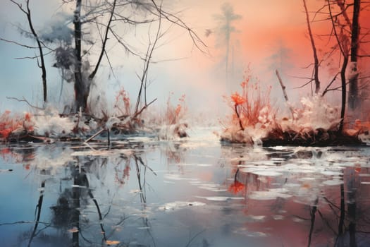 An exquisite visual representation of winter's enchantment, featuring frozen lakes, rivers, and ponds.