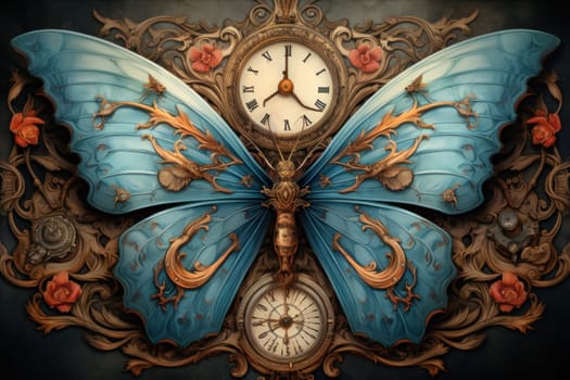 An enchanting portrayal of ethereal clockwork butterflies, fluttering gracefully with intricate precision, each adorned with intricate gears and delicate wings that shimmer with fantastical hues.