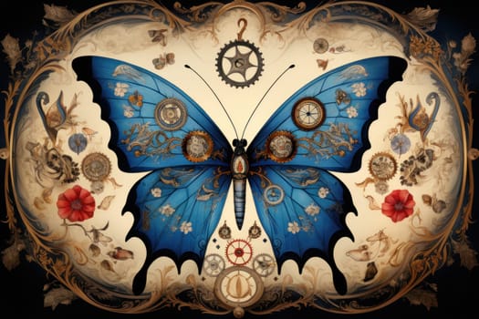 An enchanting portrayal of ethereal clockwork butterflies, fluttering gracefully with intricate precision, each adorned with intricate gears and delicate wings that shimmer with fantastical hues.