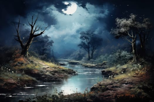 An enchanting portrayal of tranquil moonlit meadows, where dreams materialize and aspirations come to life.