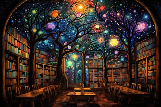 An awe-inspiring depiction of celestial libraries, ancient repositories of boundless universal wisdom.