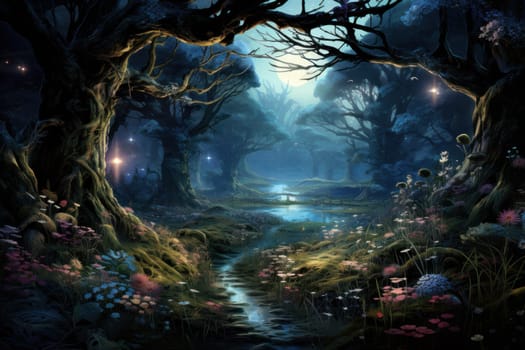 An enchanting portrayal of tranquil moonlit meadows, where dreams materialize and aspirations come to life.