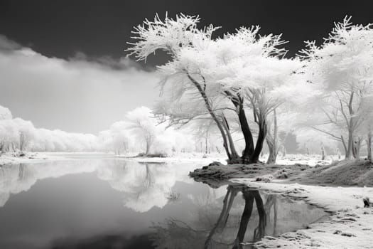 An exquisite visual representation of winter's enchantment, featuring frozen lakes, rivers, and ponds.