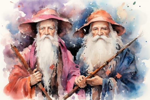 A mesmerizing portrayal of venerable and formidable wizards, exuding wisdom as they masterfully cast intricate arcane spells, wielding ancient staffs adorned with mystic runes.