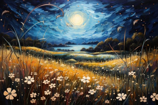 An enchanting portrayal of tranquil moonlit meadows, where dreams materialize and aspirations come to life.