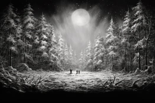 An exquisite winter composition, expertly capturing the tranquil allure of recently fallen snow draping over trees, landscapes, and architectural structures.