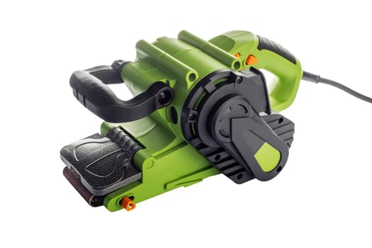 Electric sander isolated on a white background. Electrical belt grinding machine.