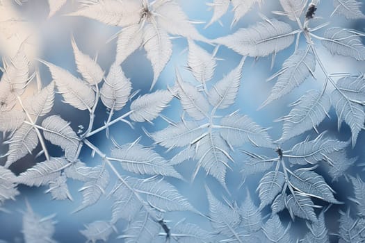 An exquisite display of artistry, capturing the intricate and mesmerizing patterns formed by frost on windows, leaves, and various surfaces through the lens of macro photography, resulting in striking and abstract visual compositions.