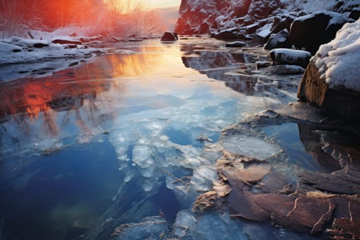 An exquisite visual representation of winter's enchantment, featuring frozen lakes, rivers, and ponds.