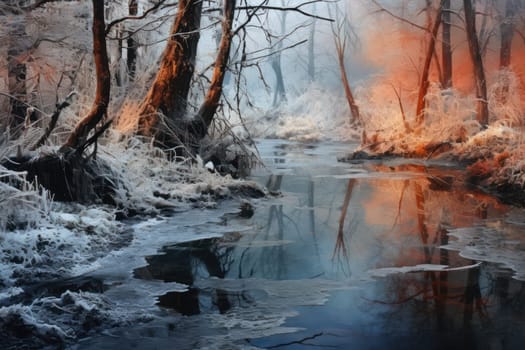 An exquisite visual representation of winter's enchantment, featuring frozen lakes, rivers, and ponds.