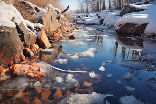 An exquisite visual representation of winter's enchantment, featuring frozen lakes, rivers, and ponds.