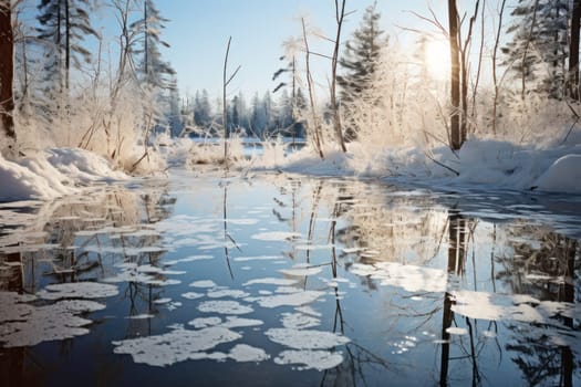 An exquisite visual representation of winter's enchantment, featuring frozen lakes, rivers, and ponds.