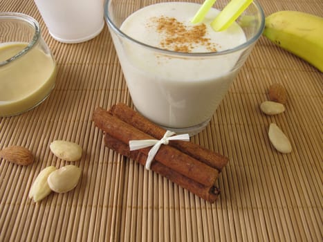 Milkshake with banana and almond jam