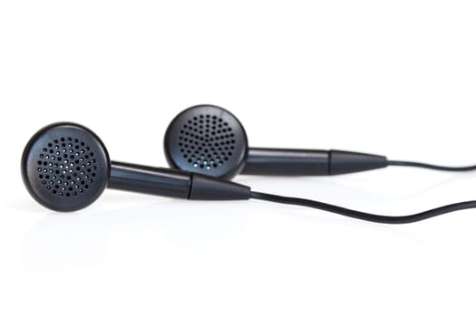 Modern portable audio earphones isolated on a white background