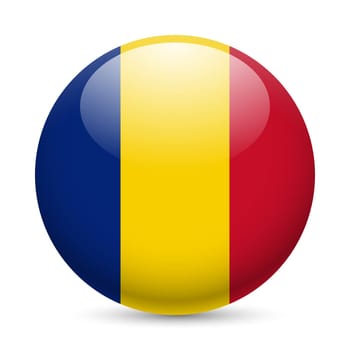 Flag of Romania as round glossy icon. Button with Romanian flag