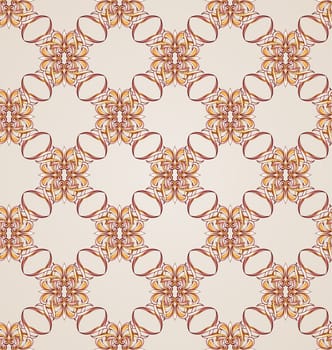 Seamless pattern with woven floral elements. Illustration in rose pink, and brown shades