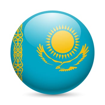 Flag of Kazakhstan as round glossy icon. Button with Kazakh flag