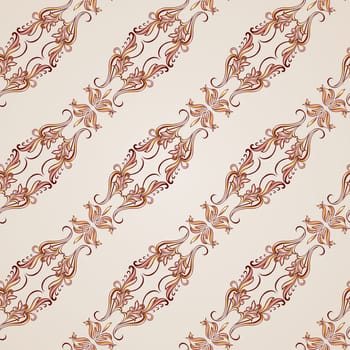 Seamless pattern with diagonal floral elements in brown and rose pink shades