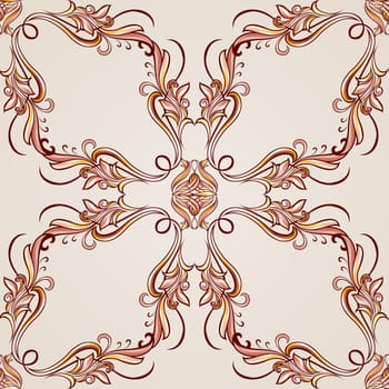 Seamless pattern with ornate floral elements in brown and rose pink shades