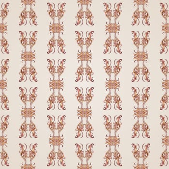 Seamless pattern with floral elements in brown shades on pastel rose pink background
