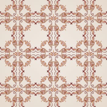 Seamless pattern with ornate florid elements in brown and rose pink shades