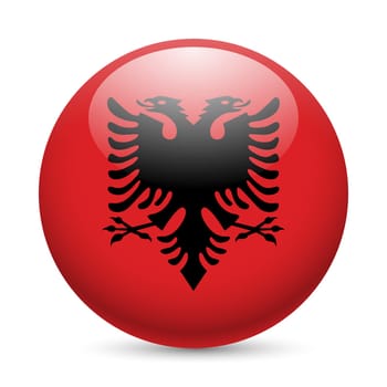 Flag of Albania as round glossy icon. Button with Albanian flag