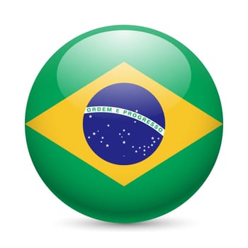 Flag of Brazil as round glossy icon. Button with Brazilian flag