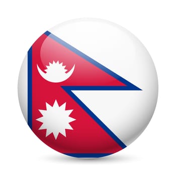 Flag of Nepal as round glossy icon. Button with Nepalese flag