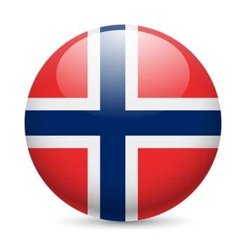 Flag of Norway as round glossy icon. Button with Norwegian flag
