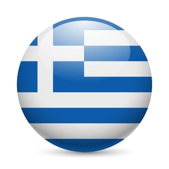 Flag of Greece as round glossy icon. Button with Greek flag