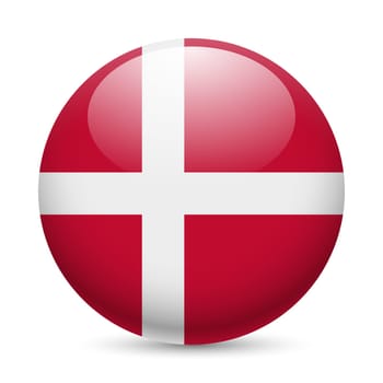 Flag of Denmark as round glossy icon. Button with Danish flag