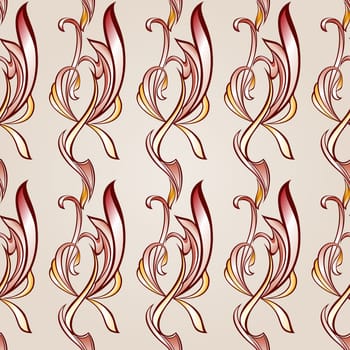 Patterns vertical in the form of vines abstact trees on a light beige background