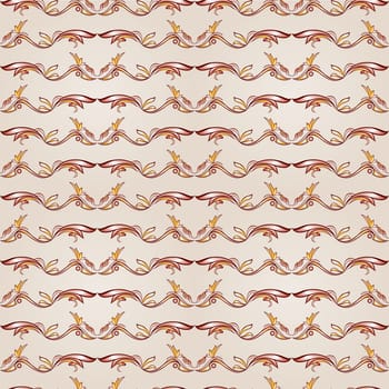 Patterns in the form of gorizontal vines abstact trees on a light beige background