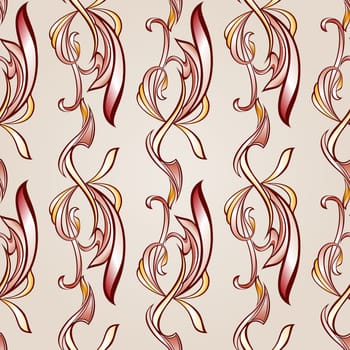 Patterns vertical in the form of vines abstact flowers on a light beige background