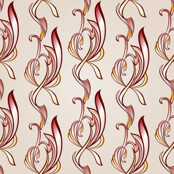 Patterns in the form of vines abstact leafage on a light beige background