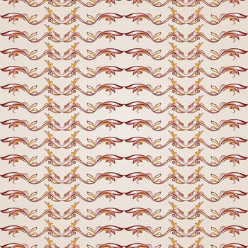 Wavy gorizontal patterns in the form of vines abstact trees on a light beige background