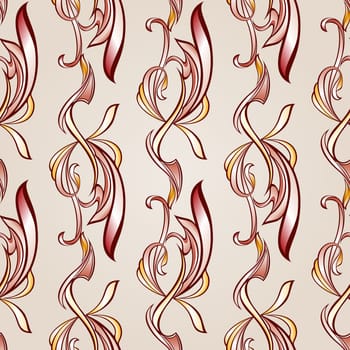 Pattern in the form of vines abstact leafage on a light beige background