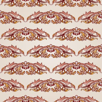 Paperhangings in the form of vines abstact leafage on a light beige background