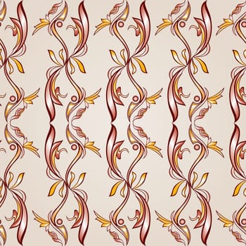 Patterns in the form of vines abstact trees and flowers on a light beige background