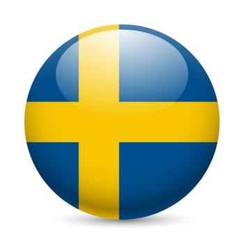 Flag of Sweden as round glossy icon. Button with Swedish flag
