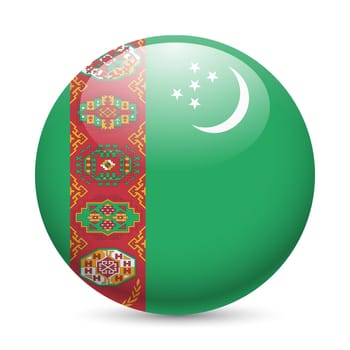 Flag of Turkmenistan as round glossy icon. Button with Turkmenian flag