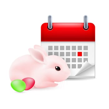 Page calendar with a marked red-letter day of the week. Near to Easter Bunny
