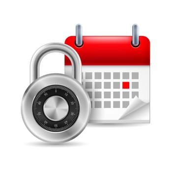 Page calendar with a marked red-letter day of the week. Near to lock